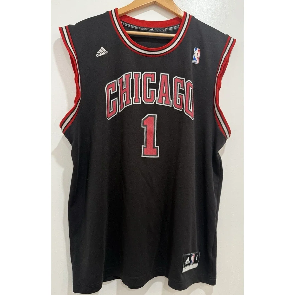 Vintage Adidas Chicago Bulls Derrick Rose‎ NBA Black Mens Jersey Shirt Size L